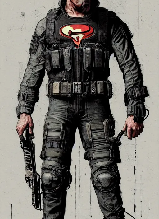 Prompt: the punisher. cyberpunk mercenary in tactical harness and jumpsuit. spin kick. portrait by stonehouse and mœbius and will eisner and gil elvgren and pixar. realistic proportions. dystopian. cyberpunk 2 0 7 7, apex, blade runner 2 0 4 9 concept art. cel shading. attractive face. thick lines.