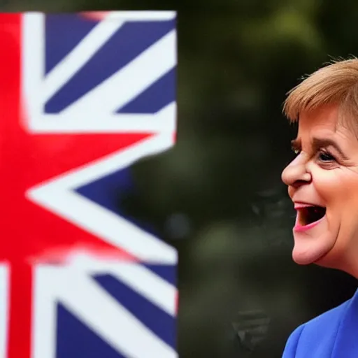 Image similar to Nicola sturgeon happpily setting fire to the british flag