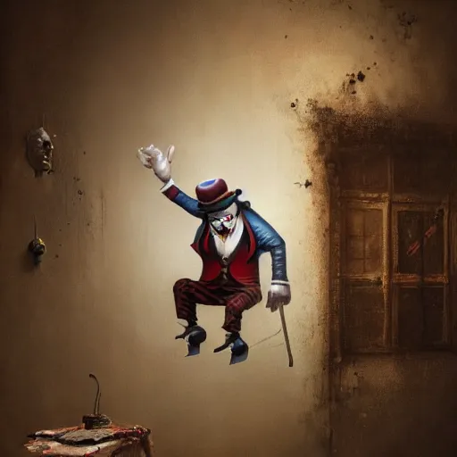 Prompt: michal karcz cartoon painting of a clown. , horror theme, detailed, elegant, intricate, 4k,