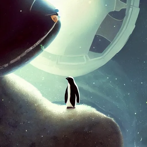 Prompt: penguin in an astronaut suit, floating in space, movie by nuri iyem, james gurney, james jean, greg rutkowski, anato finnstark. pixar. hyper detailed, 5 0 mm, award winning photography