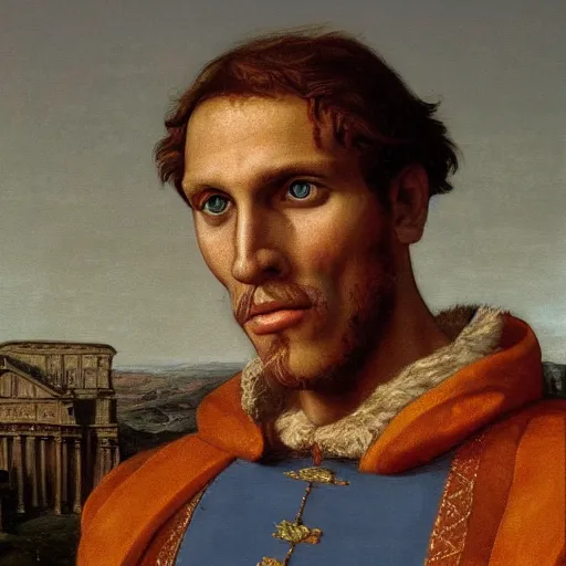 Image similar to Jerma985 in Ancient Rome, detailed, highly detailed, heroic, epic, complex, very detailed, realistic, HD quality, 8k resolution, body and headshot, Oil Painting, Italian Renaissance Painting of Jerma985, Italian Renaissance Painting Style, Renaissance Painting Style, Painting, Trending on Artstation