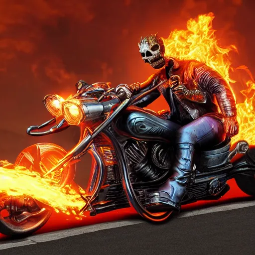 Image similar to Ghost rider in a video game Very detailed 4K quality Super Realistic