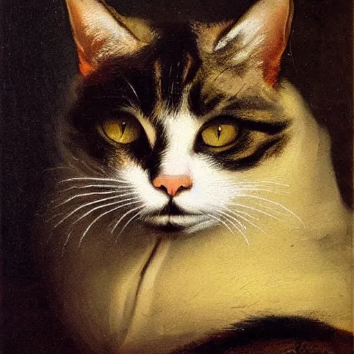 Prompt: a painting of a cat by rembrandt van rijn