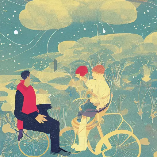 Image similar to a son admiring his father, joyful, illustration by victo ngai, studio muti, malika favre