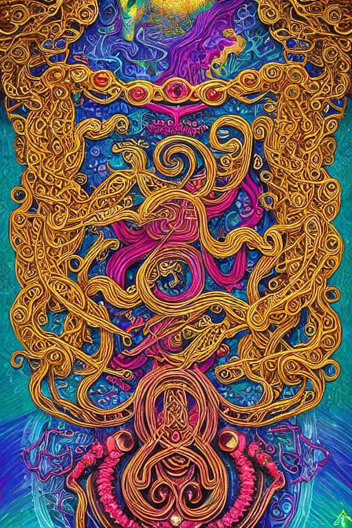 Prompt: a intricate background design with deep and intricate rune stones and rubies, and twisting intricate golden linework lovecraftian by lisa frank, atomic stars, digital art, photorealistic, highly detailed, intricate painted by peter max