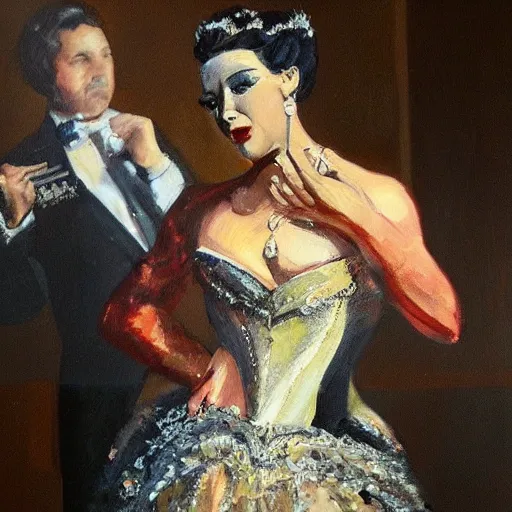 Prompt: painting of a glamorous opera singer performing, highly realistic paining