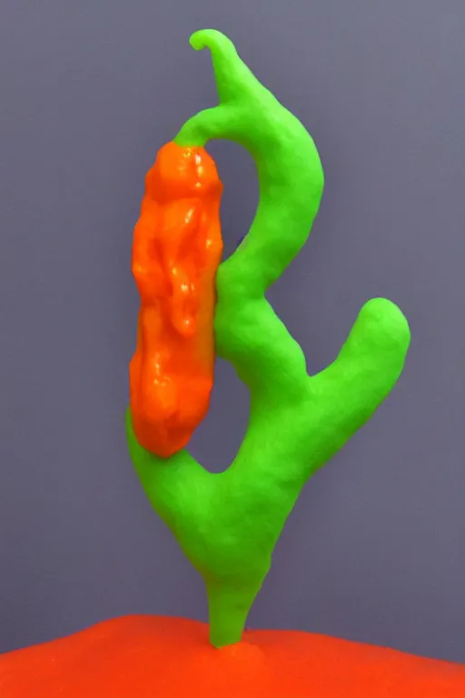 Prompt: a 3 d play - doh sculpture of a habanero pepper in a lava lamp