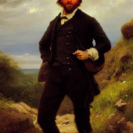 Image similar to a portrait of lionel messi in a scenic environment by andreas achenbach