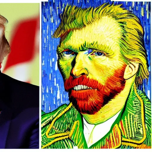 Image similar to self portrait of Donald trump in style of Van Gogh