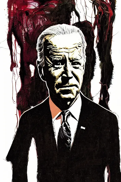 Image similar to Joe Biden full body shot, Body horror, biopunk, by Ralph Steadman, Francis Bacon, Hunter S Thompson