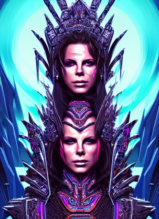 Prompt: hyper detailed ultra sharp aztec underworld warrior trance girl, cute, kate beckinsale. trending on artstation, warpaint aesthetic, earthwave, colorful, neon, ornate, intricate, digital painting, concept art, smooth, sharp focus, illustration, art by artgerm and greg rutkowski and h. r. giger, 8 k