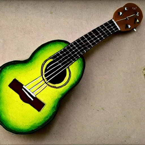 Image similar to avocado ukulele painted by leonardo da vinci