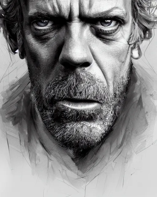 Prompt: hugh laurie, hyper realistic face, beautiful eyes, fantasy art, in the style of greg rutkowski, intricate, hyper detailed, smooth