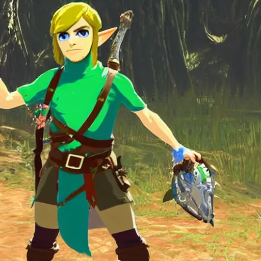 Prompt: genesis impact character meets link from zelda breath of the wild