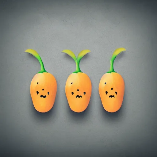 Prompt: a logo picturing three little cantaloupes, with differing emotions, with devil tails and horns, with an aggressive style, in digital art, on a white background,