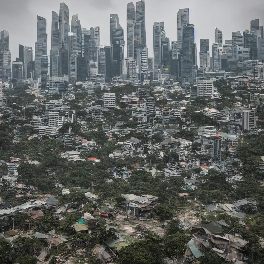 Image similar to singapore, post - apocalyptic