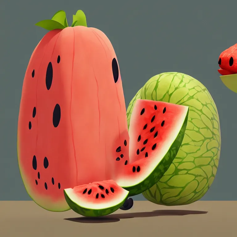 Image similar to Goro Fujita illustrating a rabbit eating a giant watermelon, art by Goro Fujita, sharp focus, highly detailed, ArtStation