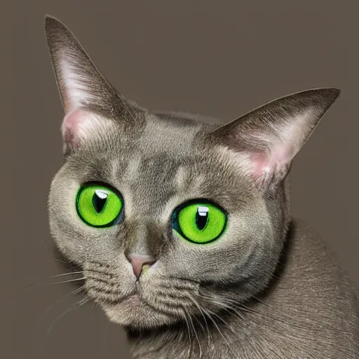 Image similar to photograph of a Dill Tortie Cat, captivating green eyes, perfect hair render, realism photo photorealistic