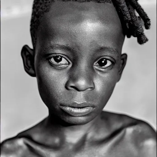 Prompt: portrait of a young african boy, screenshot from the movie tank girl, by jamie hewlett and roger ballen, monocrome,