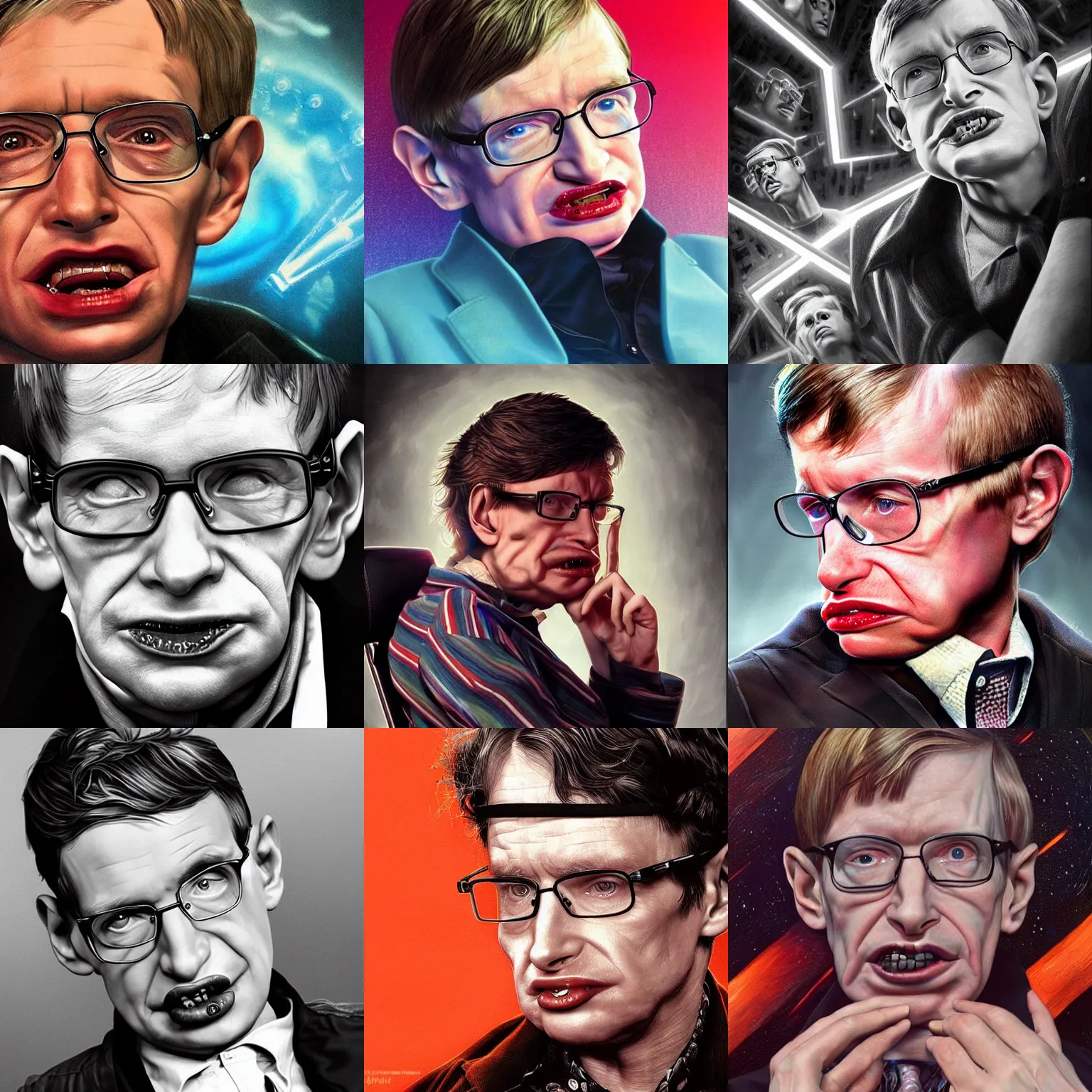 Prompt: Very very very very highly detailed epic photo of stephen hawking as danny from grease, intricate, dystopian, sci-fi, extremely detailed, digital painting, artstation, concept art, smooth, sharp focus, illustration, intimidating lighting, incredible art by Artgerm and Vincent di Fate