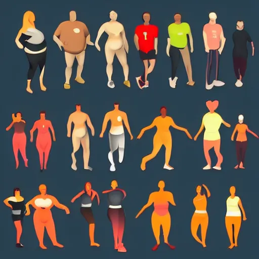 Image similar to A logo describing group of people trying to loose their weight, vector art, trending on Artstation