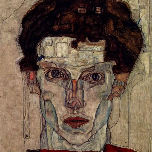 Prompt: portrait of an artificial intelligence by egon schiele in the style of greg rutkowski