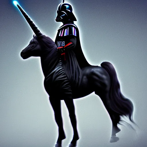 Prompt: darth vader riding a unicorn in china, digital art, 4 k