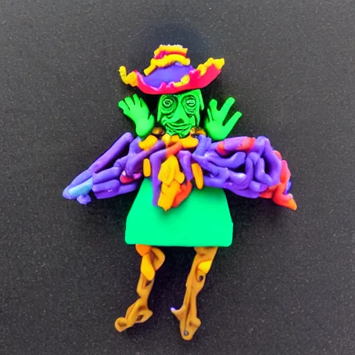 Prompt: a psychedelic witch doctor made of play doh