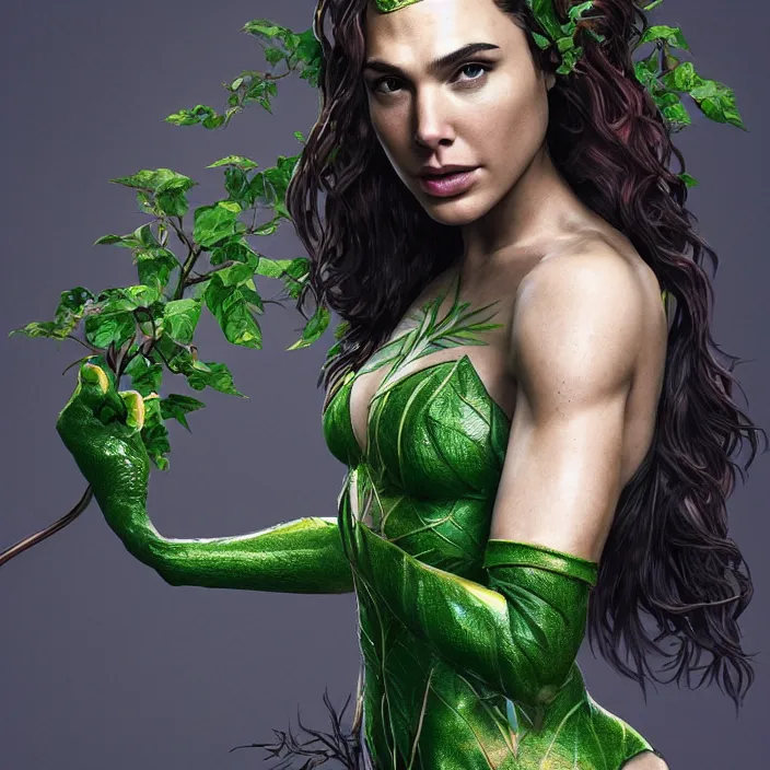 Image similar to portrait of Gal Gadot as a Poison Ivy in Batman & Robin 1997. intricate artwork. by Tooth Wu, wlop, beeple, dan mumford. octane render, trending on artstation, greg rutkowski very coherent symmetrical artwork. cinematic, hyper realism, high detail, octane render, 8k