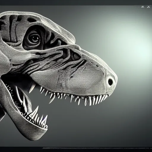 Image similar to x - ray of tyrannosaurus rex, octane render, art station, concept art, rococo, photorealistic, intense detail, 8 k