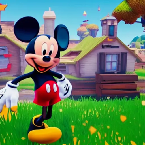 Prompt: in - game screenshot of mickey mouse in the video game fortnite