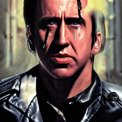 Image similar to nickolas cage as the terminator, ultra realistic, highly detailed