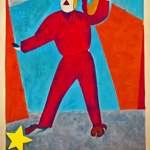 Prompt: communist clown painting soviet propaganda picasso style