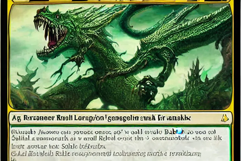 Image similar to a giant monster royal basilisk, gold green creature, magic : the gathering