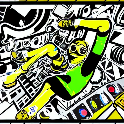 Prompt: jet set radio, jet grind radio, speakers, music, dj, grinding, digital art