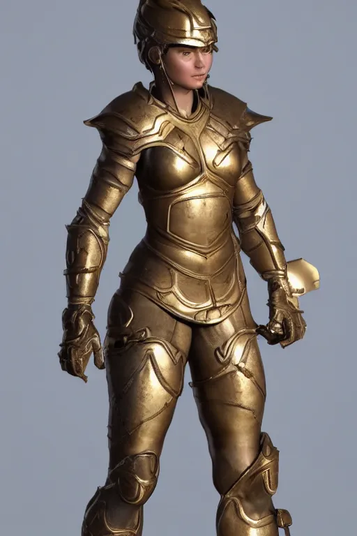 Image similar to a highly detailed sculpt of athletic girl in armor, with small golden ornaments on the shoulder : concept design iteration, cinematic light, featured on artstation, octane render, path tracing, sharp focus, 4 k