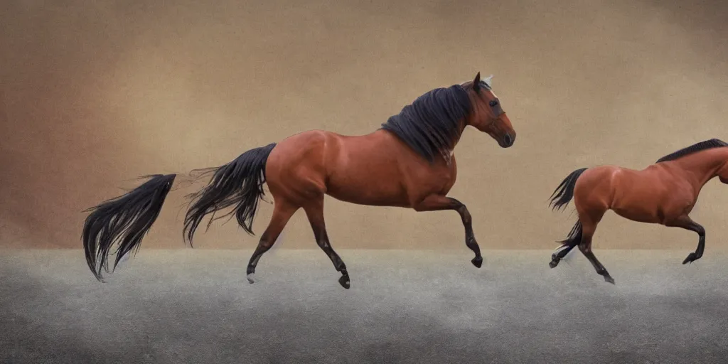 Image similar to a horse running in an imaginary world full of lenses