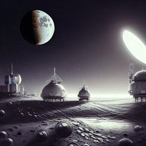 Prompt: Eastern European sleep quarters on the Moon city, Noviy Norilsk, sci-fi, fantasy, Earth seen on the dark sky, intricate, very very beautiful, elegant, highly detailed composition, giant planet Earth in the sky, digital rendering, artstation, concept art, smooth, sharp focus, illustration, art by artgerm and greg rutkowski and alphonse mucha