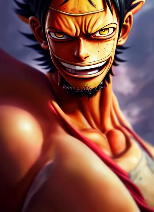 Image similar to a _ fantasy _ style _ portrait _ painting _ of luffy strawhat _ painting _ unreal _ 5 _ daz. _ rpg _ portrait _ extremely _ detailed _ artgerm _ greg _ rutkowski _ greg