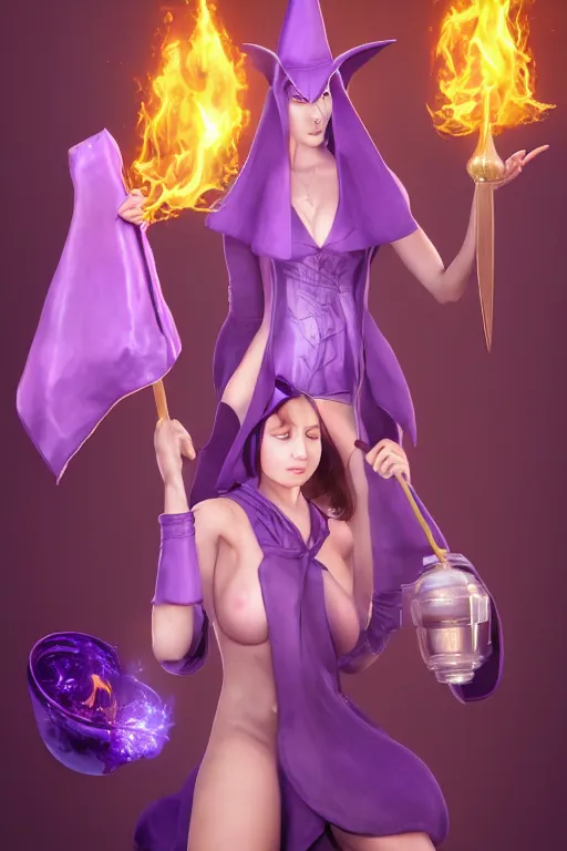 Image similar to short woman in prudish purple wizards apprentice robes with pointy hat at a crowded magical university, a flaming magical red flame hummingbird pet, full body shot unreal engine hyperreallistic render 8k character masterpiece digital art, cell shader shading, raytracing, comic art, manga, trending on Artstation, CGSociety