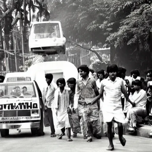 Image similar to 1980 photograph of a time machine landing in Dhaka