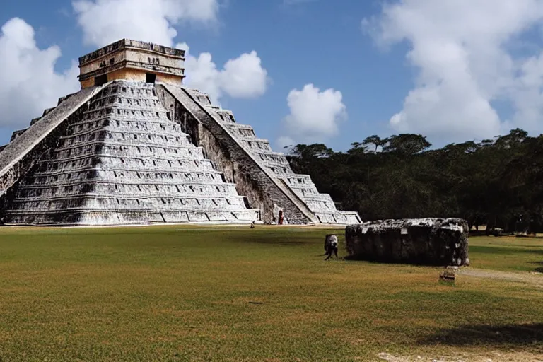 Prompt: holiday photo of Chichen Itza circa 900 AD