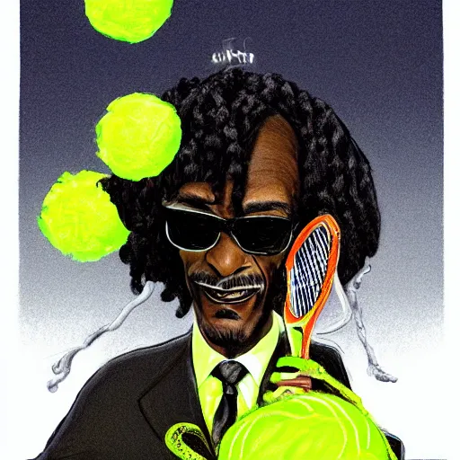 Image similar to snoop dogg, tennis ball monster ,tennis ball, digital art, fantasy,chalk, magic, trending on artstation, ultra detailed, professional illustration by Basil Gogos