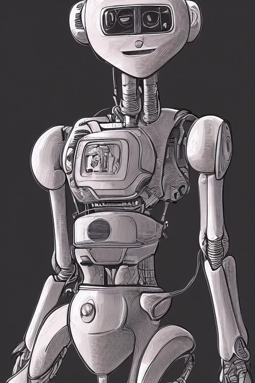 Image similar to A portrait of a robot by Moebius, trending on Artstation