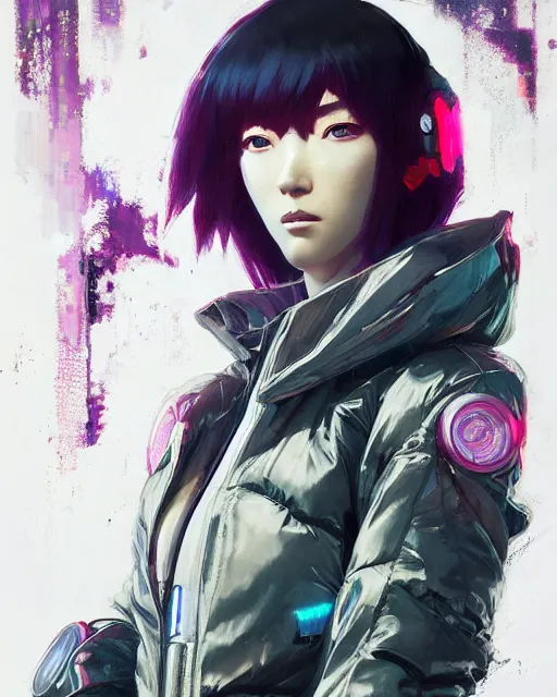 Prompt: detailed portrait motoko kusanagi, cyberpunk futuristic neon, reflective puffy coat, decorated with traditional japanese ornaments by ismail inceoglu dragan bibin hans thoma greg rutkowski alexandros pyromallis nekro rene maritte illustrated, perfect face, fine details, realistic shaded, fine - face, pretty face