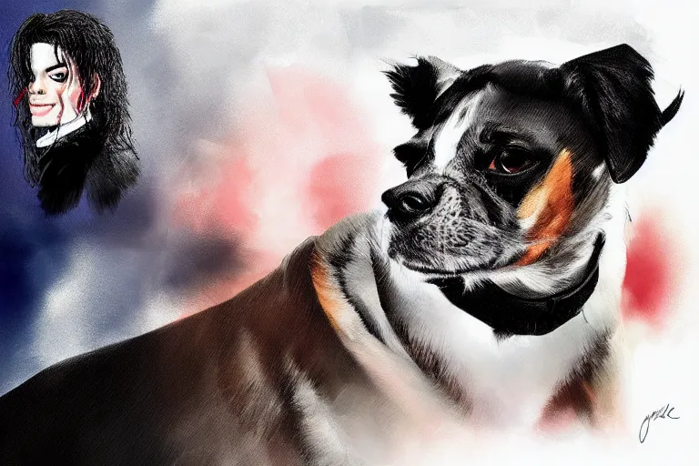 Image similar to michael jackson as a dog, portrait, digital art,