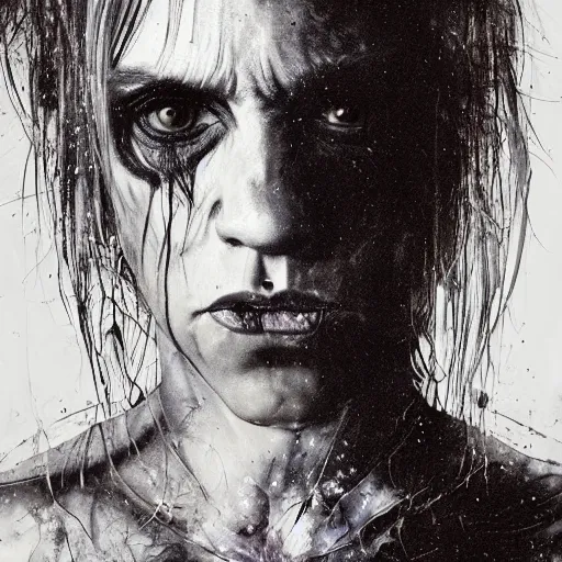 Image similar to stunning portrait of gaunt iggy pop a ( the cure fan ) as dream from sandman, dim stars as eyes, by jeremy mann, by cedric peyravernay, by by russ mills, by richard avedon and ben templesmith, dramatic lightning, sadness, dark eye sockets, in the shadows, punk rock, gothic, high detailed, 8 k