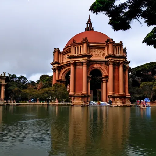 Prompt: the san francisco palace of fine arts during the panama pacific world fair