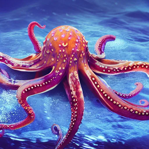 Image similar to A octopus in the ocean centered-photograph film still, dynamic action pose, National Geographic, insane detail, intricate, highly detailed, Zeiss Lens, DSLR photography, smooth, sharp focus, Unreal Engine 5, Octane Render, 85mm lens Redshift, depth of field 8K