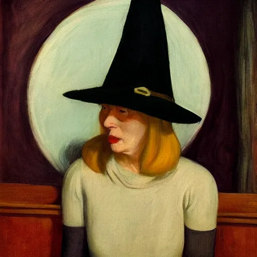 Image similar to a realistic witch portrait, by edward hopper,